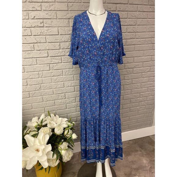 R. Vivimos Blue Floral Print Boho Maxi Dress Size 12/14 - Picture 2 of 10